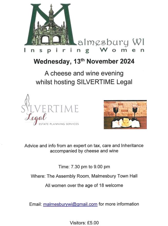 Malmesbury WI - Cheese and wine evening hosting with Silvertime Legal